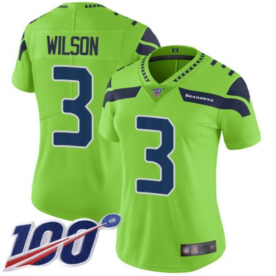 Nike Seattle Seahawks #3 Russell Wilson Green Women's Stitched NFL Limited Rush 100th Season Jersey